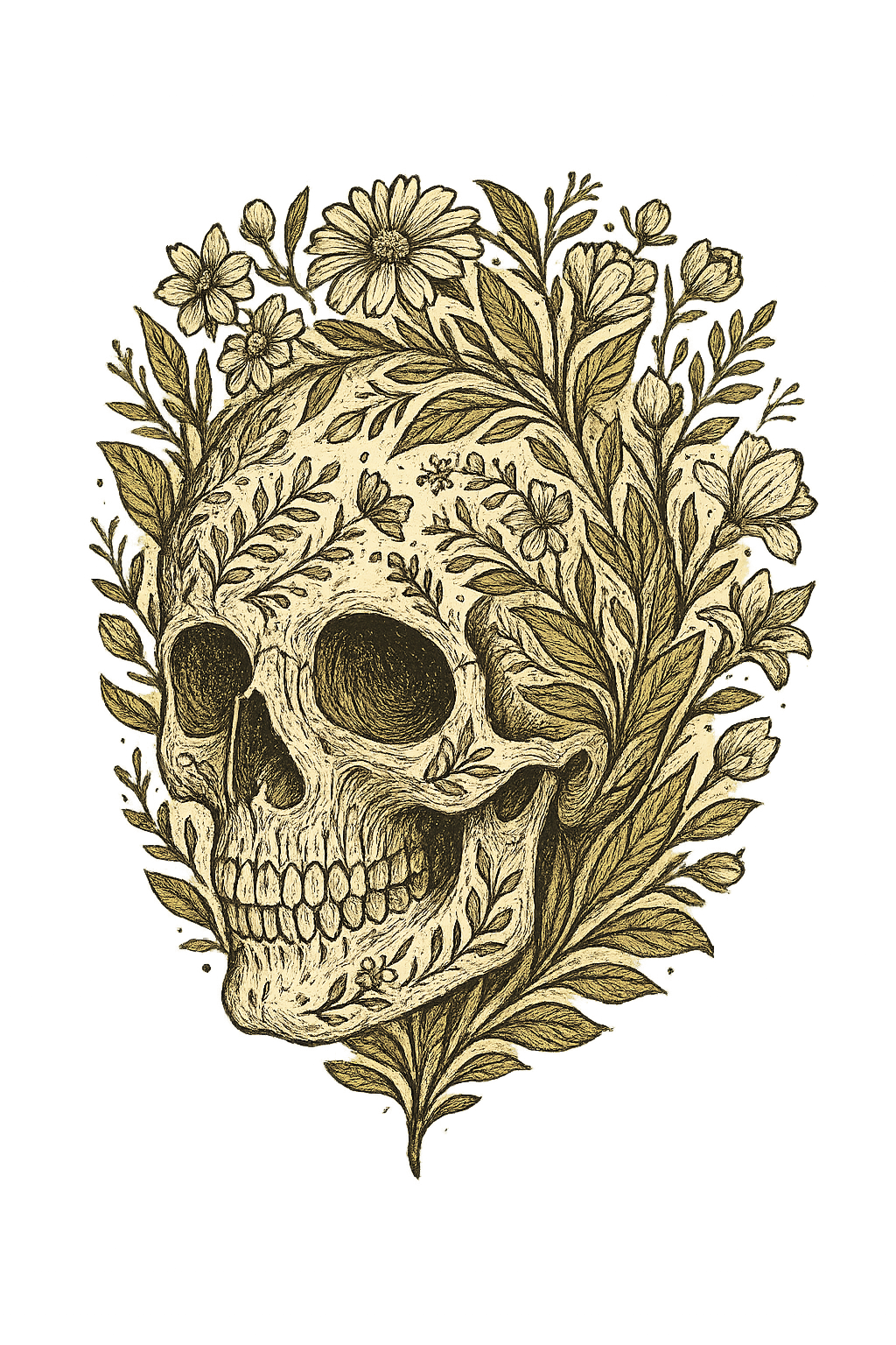 Botanical Etch — Ornamental Skull